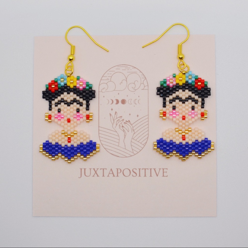 Frida Kahlo Earrings in Blue Dress,